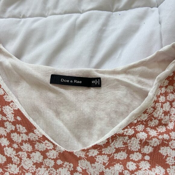 Doe & Rae Orange Ruffle Sleeveless Mini Dress V-Neck Floral Summer Womens Small - Picture 2 of 7